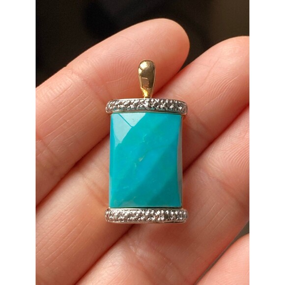 Ross Simons 925 sterling silver 14k gold vermeil turquoise diamond pendant